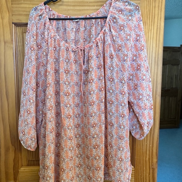 Bongo Plus Pink Puff Sleeve Tie Front Blouse - Picture 1 of 5